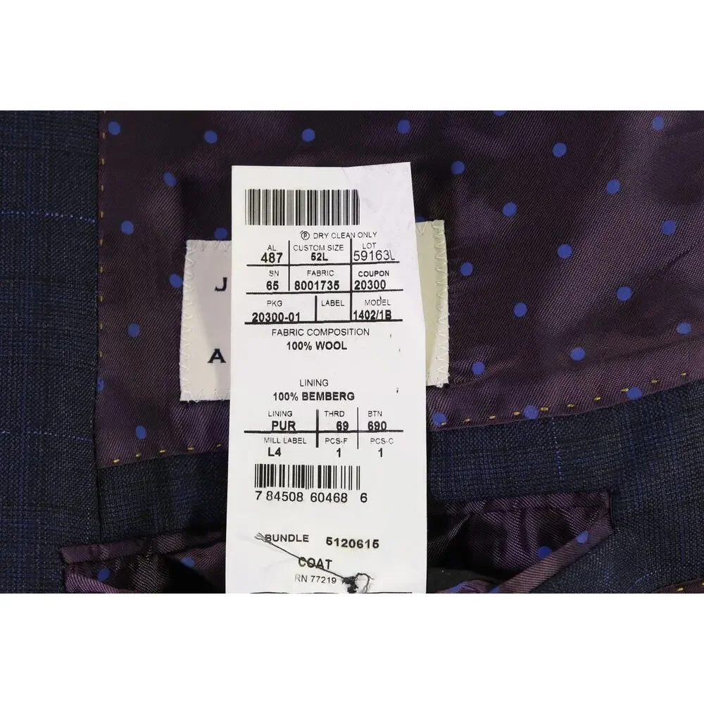 Joseph Abboud Loro Piana Navy Windowpane Super 130's Wool Sportcoat Blazer 48L
